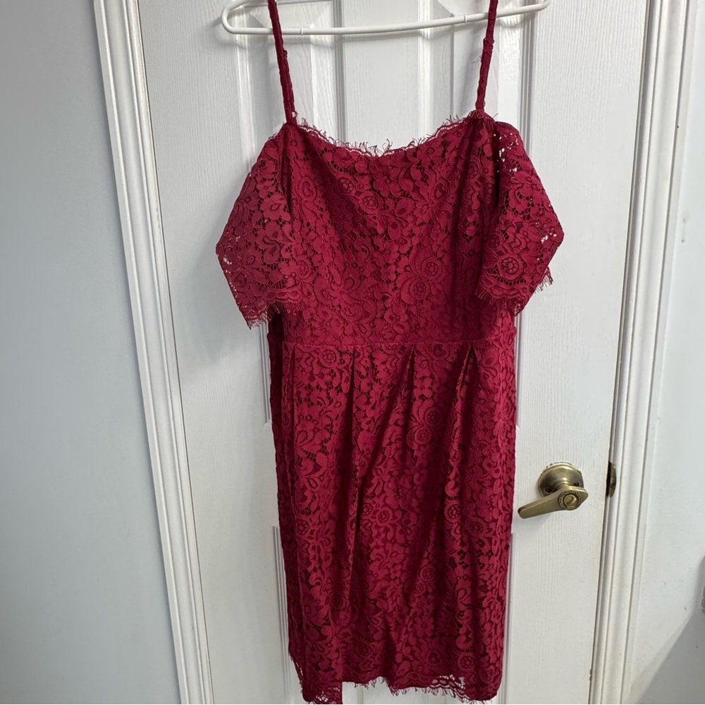 Ricki's Burgundy Lace Midi Dress Women's 14 Off Shoulder Wedding NWOT Pockets